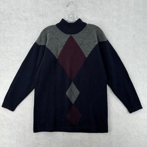 Vintage Lord‎ & Taylor Sweater Mens SMALL Black Argyle Pullover 100% Pure Wool